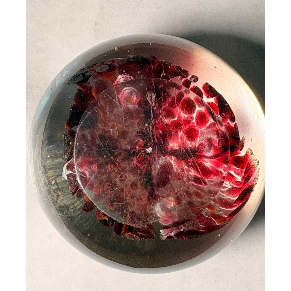Vintage Cranberry Red Art Glass Paperweight Controlled Bubble Murano Style Orb - Picture 6 of 6